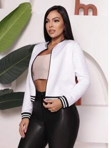 Jaqueta Casaquinho Feminino Bomber Elegante Com Ziper Manga Longa Moda Outono e Inverno