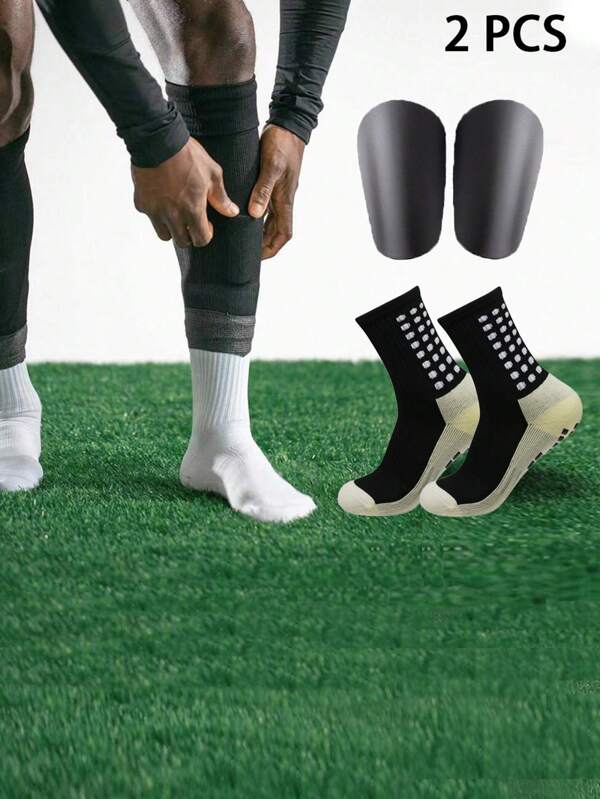 2pcs Set New Outdoor Sports Anti-Slip Football/Tennis/Cycling/Rugby Socks + Thickened Sports Leg Protector Shin Guard For Men & Women, Training And Match Accessories