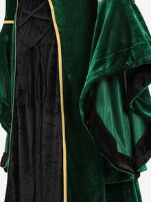 Women's Renaissance Costume  Medieval Dress Velvet Queen Dresses Victorian Vintage Halloween Cosplay - 綠黑色 - 查看 6