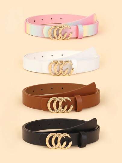 1 件儿童新款时尚 3C 扣腰带，高品质 PU 装饰，适合牛仔裤、连衣裙，四季皆宜