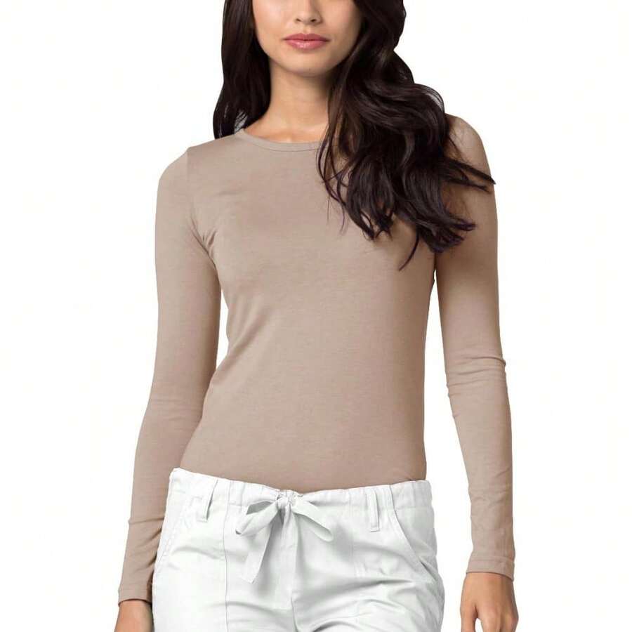 Local Delivery--Underscrubs For Women - Long Sleeve Underscrub Comfort Tee - 卡其色 - 查看 1