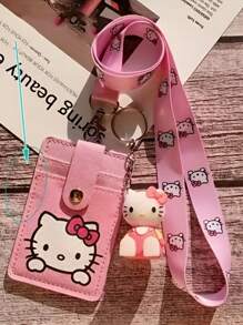 Sanrio 1 PC Hello Kitty Pink Lanyard With Card Holder – Cute Cartoon Design For ID, Access, Student & Work Badges – Neck Strap For Easy Carrying