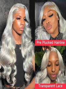 Parrucca con capelli umani brasiliani lunga 28-30 pollici, colore grigio argento, con frontalino in pizzo HD trasparente 13x4, capelli ondulati pretagliati, parrucca frontale in Remy human hair per donne