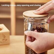 QY Coffee Canister Set With Shelf 2 X 50oz Coffee Bean Canister Storage Station Organizer With Airtight Lid For Kitchen Food Storage With Scoop For Ground Sugar Cereal And Tea 7547 - Brown - View 4