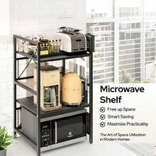 3 Tier Extendable Microwave Rack UK - Heavy Duty Kitchen Stand, Storage Shelf - Black - View 3