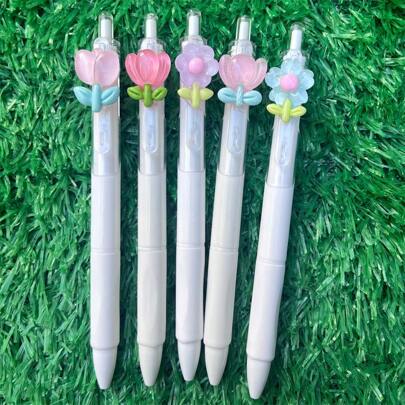 Caneta rollerball em gel Tulip, média, 0,5 mm, de plástico, de secagem rápida, para material escolar e de escritório, com estampa floral, para volta às aulas