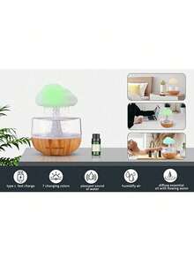 雨天加湿器，彩色蘑菇云香薰加湿器，桌面喷泉，床边睡眠，放松，成人礼物 - 彩色 - 查看 7