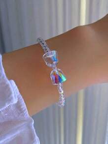 1 Piece Of Clear And Colorful Glass Crystal Bracelet, Cute Bead With Heart-Shaped Bow, High-End And Niche Design Bracelet, Bell Bracelet