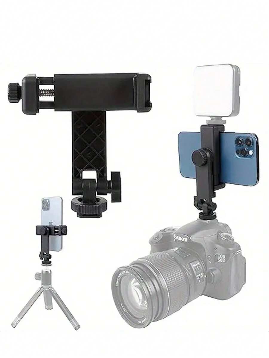 带热靴座的手机支架，多功能手机夹，兼容数码单反相机和无反光镜相机 - B款 - 查看 1