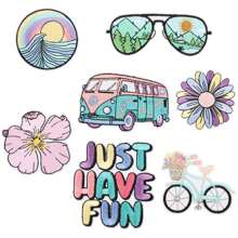 7/24 Stück gestickte Aufnäher Sommer Meereswellen Paradies zum Aufnähen/Aufbügeln Applikation für Kleidung, Kleider, Hüte, Jeans, DIY Accessoires