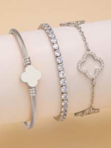 Pulsera de acero inoxidable con trébol de cuatro hojas de circonita en estilo retro personalizado, joyería de uso diario para mujeres