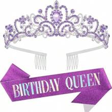 2 Pieces/Set Baroque Rhinestone Birthday Princess Belt Birthday Queen Crown Tiara Rhinestone Birthday Headband Birthday Ribbon Pearl Pin Happy Birthday Crown And Belt Birthday Party Party Decoration Bridal Headpiece Adds A Touch Of Elegance To Your Party Decoration Party Supplies Ribbon
