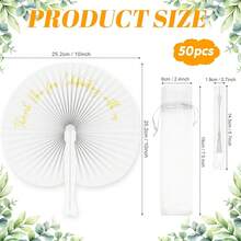 50 Pcs Wedding Paper Fans Round Handheld Folding Fans Foldable Fans For Wedding With Plastic Handle And Yarn Bag Thank You For - Multicolor - View 3