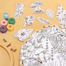 64 件水溶性刺绣稳定剂 2 件套，棒针绣花纸，预印花朵和叶子图案转印，适合手工缝纫爱好者和初学者（花朵） - 彩色 - 查看 6