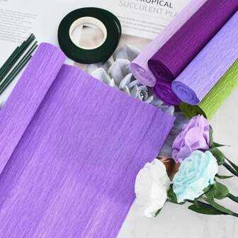 6 Colors Crepe Paper Rolls, 9.8 X 49 Inch Wide Crepe Paper Sheets With 20 Pcs Flower Stems, 1 Pc Floral Tape For Birthday Parties Weddings Festival Decoration