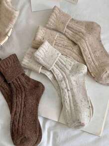 3pairs Women's Thick Warm Wool Vintage Style Mid-Calf Socks For Autumn And Winter