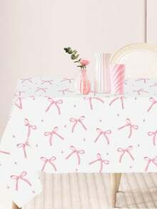 1pc/3pcs Pink Bow Baby Shower Tablecloth, Fantasy Pink Bow Pattern Disposable Waterproof Table Runner, Perfect Decoration For 1st Birthday Gender Reveal Party Home Event Decoration Table Cloth, Babe Shower Decoration, Gender Reveal Decoration, Baby Shower Gift, Dining Table Cabinet Bar Gift Table Decoration Table Cover, Outdoor Camping Picnic Tablecloth, Easy To Clean Tablecloth - Pink Bow - View 7
