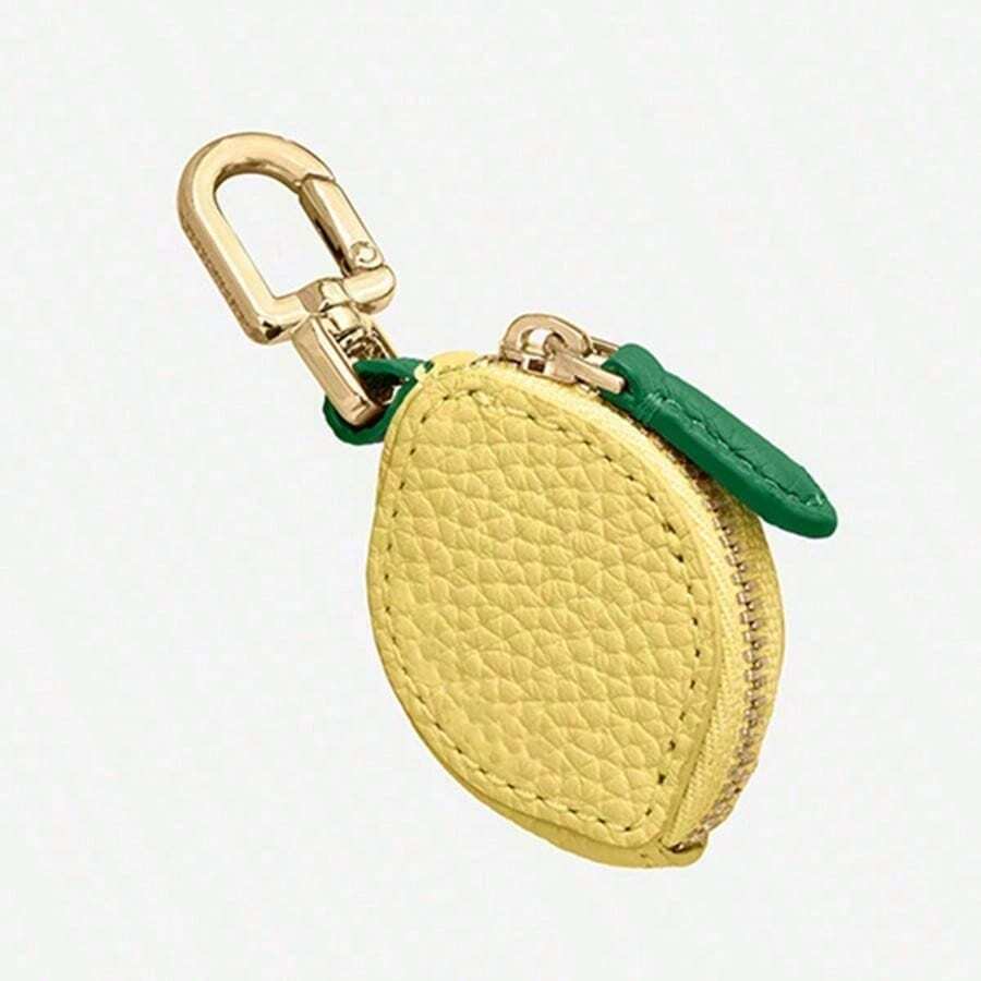 Minimalist Cute Fruit Shaped Keychain, Coin Purse, Strawberry, Cherry, Blueberry, Mini Fruit Series, Ornament For Bags - 黃檸檬 - 查看 1