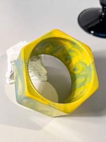1 pieza Nuevo brazalete de resina transparente, diseño geométrico de color brillante, teñido degradado tipo macarrón, versátil para banquetes y fiestas, se puede usar durante todo el año, brazalete verde