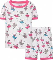 Girls Pure Cotton Summer Pjs Size 2T-14Years, Little Girls Short Sleeve 4-Piece Sleepwear Kids Toddler Pajamas Set - trắng - Xem 2