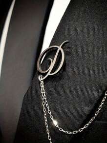 1pc Personalized Chain Letter Brooch, Men's Jewelry And Suit Customized Chain Brooch, Business Style, Groom Brooch, Groom Name Badge Wedding Gift, Engraved Christmas Gift, Stainless Steel Fashion Retro Minimalist