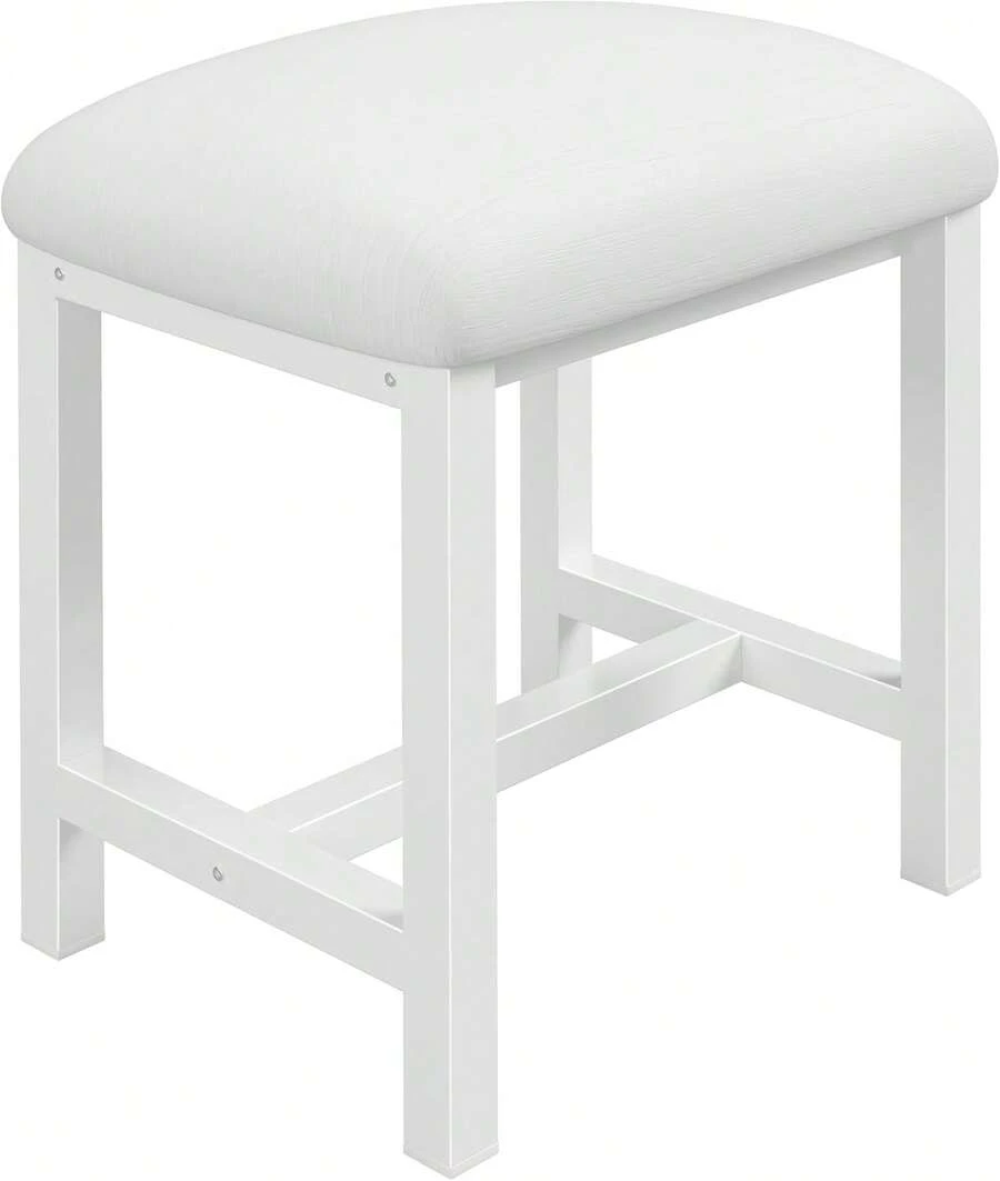 Small Vanity Stool, Cute Vanity Stools With Cushion, White Makeup Vanity Chair For Small Spaces, Living Room, Bedroom, Bathroom, Entryway, Ottoman Foot Rest For Couch Sillas Modern - 白色 - 查看 1