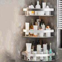1/2/3-Pack No-Drill Corner Shower Rack, Large-Capacity Shower Basket, Shampoo And Shower Gel Rack, Bathroom Sundries Rack, No-Drill Wall-Mounted Bathroom Supplies, Silver/Black Back To School - Silver - View 5