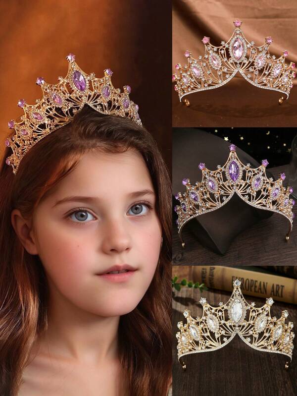 1pc Elegant Luxury Crystal Princess Crown, Suitable For Daily Wear, Birthday Party, Dance, Girls Gift, Theme Park, Photography, Stylish High-End Hair Accessory