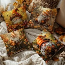 4PC Fall Forest Dwarf Throw Pillow Cover(17.71inx17.71in) Fresh And Simple Style, Comfortable Pillowcase, Modern Minimalist Style, Suitable For Office, Farm, Living Room, Sofa, Bedroom Furniture Decoration (Pillowcase Not Included) (One Side Printing)