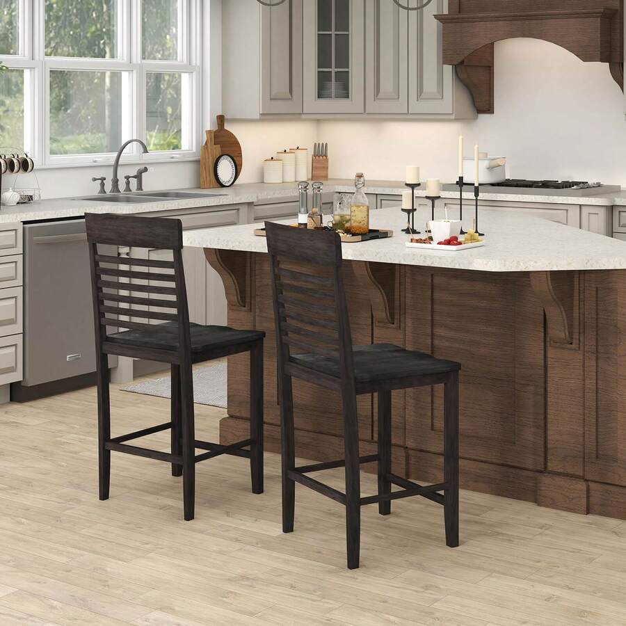 Counter-Height Dining Chair With Footrests Solid Wood Frame Modern - Grey - View 1