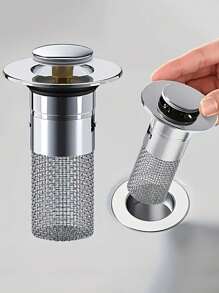 1/2/4pcs Stainless Steel Sink Drain Stopper With Filter Basket, Press-Down Odor-Proof Mechanism, Bathroom Sink Drain Filter