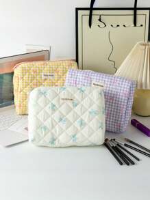 1 Stück Schüler Federmäppchen im Schleifen Stil, große Kapazität tragbare Aufbewahrungstasche, frisch, einfach und süßer Kosmetiktaschenstil, zum Aufbewahren von Kosmetika, für Ferien, Strand, Badezimmer, Schlafzimmer, große Kapazität