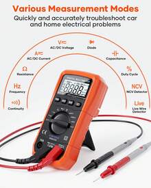 MS8233D Multimeter 6000 Counts Digital Multimeter DC AC Volt Meter Ohm Volt Amp Tester Measures Voltage Current Resistance Capacitance Continuity Diode Duty-Cycle Frequency NCV Live Wire Test - Orange - View 2