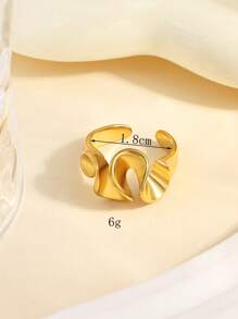 1pc Stainless Steel Simple Minimalist Golden Open Ring, Wavy Design, Suitable For General Public Daily Wear Or Gift