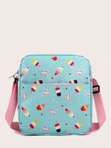 Combinación de regalo de 3 piezas de estilo universitario con estampado de dibujos animados, bolsón multifuncional de nailon de gran capacidad y peso ligero, adecuado para estudiantes, con múltiples bolsillos, correas ajustables para el hombro, ideal para la escuela y el transporte diario - Multicolor - Ver 4