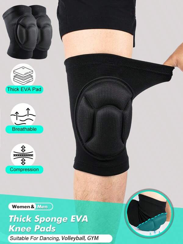 1 Pair - Thick Sponge EVA Knee Pads, Elastic Knitted Knee Brace, For Men& Women, Thick Breathable Sponge Knee Supports, Suitable For Dancing, Volleyball, Yoga, Household, Kneeling Activities, Black, Weight For 45-80kg