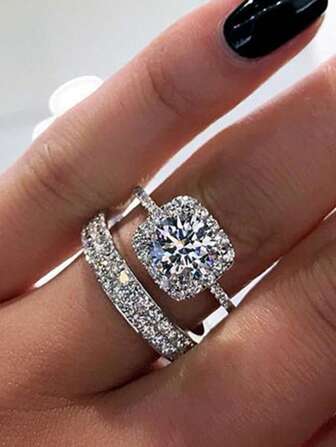 2 st parringar med zirkonia, set för kvinnor, parringar, fingersmycken, förlovnings- och bröllopsaccessoarer för kvinnor (ingen låda)