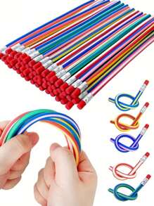 10 Stück flexible, biegbare Buntstifte mit Radiergummis - unzerbrechlich, flexible Stifte geeignet als Lernspielzeug, Partytüten (nicht zum Schreiben). Weich, neuartiges, mehrfarbiges gestreiftes Design für Schüler, Stressabbau-Spielzeug zum Teilen mit Klassenkameraden, Lehrerbelohnungen, perfektes Geschenk für Weihnachten, Geburtstagsfeiern