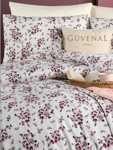 Made In Turkey - Güvenal LEO %100 Cotton Double Bed Duvet Cover Set With Fitted Sheet And 2 Pillowcases - 200x220 Cm Button Closure Duvet + 180x200+30 Cm Fitted Sheet + 2x 50x70 Cm Envelope Pillowcases - Purple - View 2