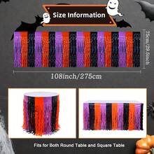 1pc Orange, Purple, Black Wavy Metallic Foil Fringe Table Skirt - Suitable For Halloween Party Decoration On Rectangular And Round Dining Tables - Multicolor - View 3