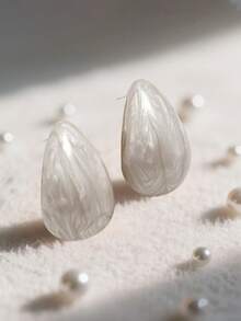 1 par de pendientes elegantes y de moda con forma de gota de agua de colores - Marfil - Ver 4
