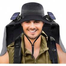 Sombrero de pesca con ventilador solar para hombres, sombrero de ala ancha con doble ventilador, sombrero cubo con ventilador, 3 velocidades y 90° de inclinación
