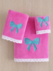 3/2/1件装珊瑚绒吸水刺绣蝴蝶结蕾丝超柔软纤维浴巾或手巾，时尚网红风格，居家、浴室、酒店、健身房、旅行、礼品、沙龙、运动、户外、海滩、学校、返校季、旅行配件、家居必备、毛巾、护肤 - 玫紅色 - 查看 4