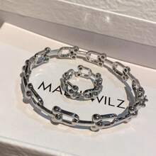 1 pièce Ensemble de bracelet à boucle en U en forme de 2 pièces et bague ouverte semi-ornée creuse, article populaire style européen et américain