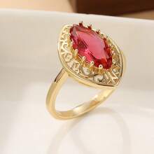 Nhẫn kim cương Cubic Zirconia tổng hợp cổ điển dành cho nữ, trang sức nhẫn cưới hình bầu dục - Vàng - Xem 6