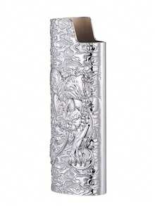 1 pieza Carcasa para encendedor con diseño 3D de Pixiu, apta para encendedor BIC J6 de tamaño completo: carcasa de metal fashion durable a prueba de explosiones, encendedor vintage minimalista a prueba de viento y duradero - Multicolor - Ver 13