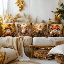 4PC Fall Forest Dwarf Throw Pillow Cover(17.71inx17.71in) Fresh And Simple Style, Comfortable Pillowcase, Modern Minimalist Style, Suitable For Office, Farm, Living Room, Sofa, Bedroom Furniture Decoration (Pillowcase Not Included) (One Side Printing)