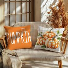 4PC Orange Polka Dot Pumpkin Text Throw Pillow Cover (17.71inx17.71in) Modern Style, Comfortable Pillow Cover, Suitable For Farm, Living Room, Sofa, Bedroom Furniture Decoration, Office Decoration, Best Gift (Pillow Insert Not Included) (Printed On One Side)