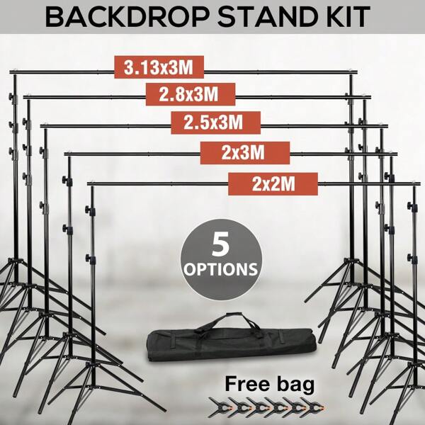 5 Sizes Adjustable Backdrop Stand Kit Photo Background Support System Studio Portable Carry Bag+ 6 Spring Clamps For Wedding Parties Decorations Vedio Portrait Photography Birthday Party