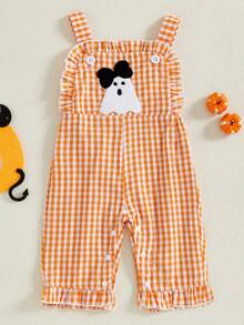 Baby Girl Halloween Outfit Toddler Ghost Romper Sleeveless One Piece Jumpsuit Infant Fall Clothe Suspender Pants - 橘色 - 查看 1